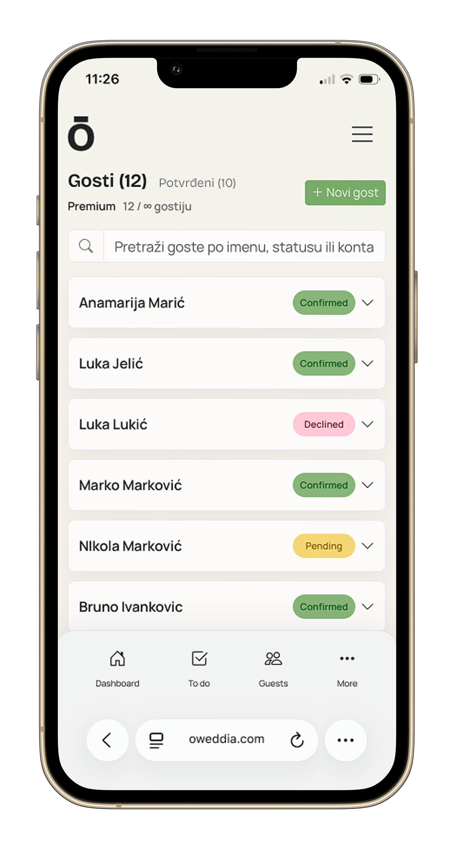 Oweddia popis gostiju na mobitelu